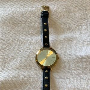 Michael Kors gold wrap watch with black leather